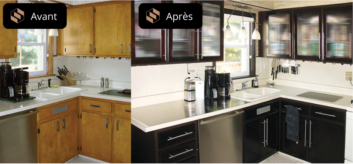 Pose d’armoires de cuisine - exemple 1